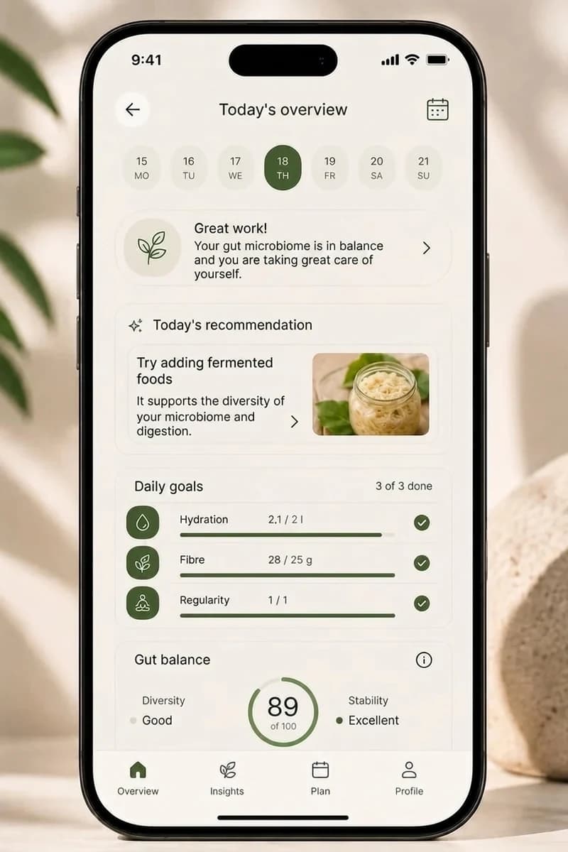 The Gutiva app — today's overview